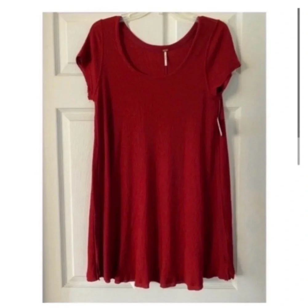 FREE PEOPLE Burgundy Red Ribbed T Shirt Dress - Picture 3 of 7